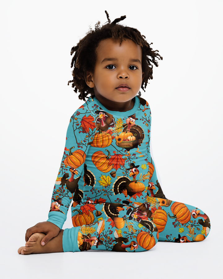 Autumn Turkey Chicken Bamboo Two Piece Long Sleeve Pajama Set