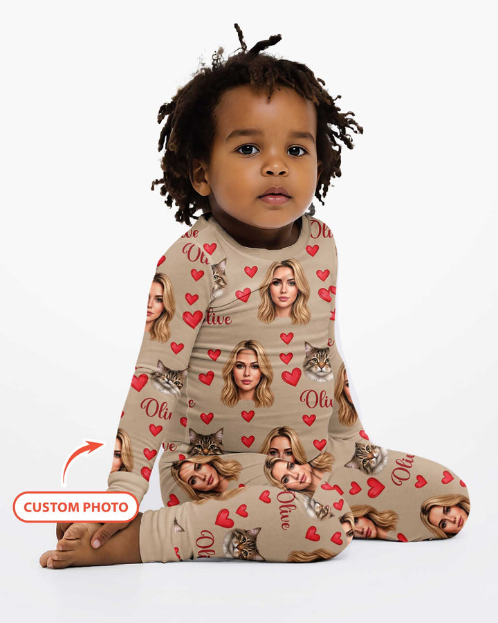 Custom Face Family Matching Bamboo Two Piece Long Sleeve Pajama Set