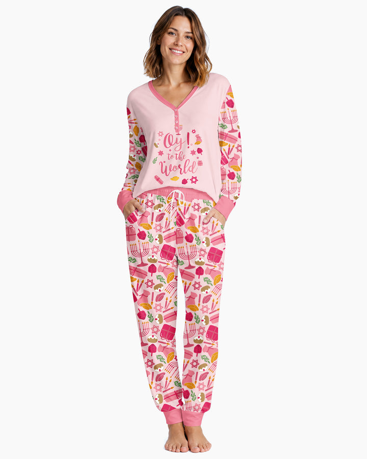 Oy to the World Hanukkah Bamboo Women Pajama Set
