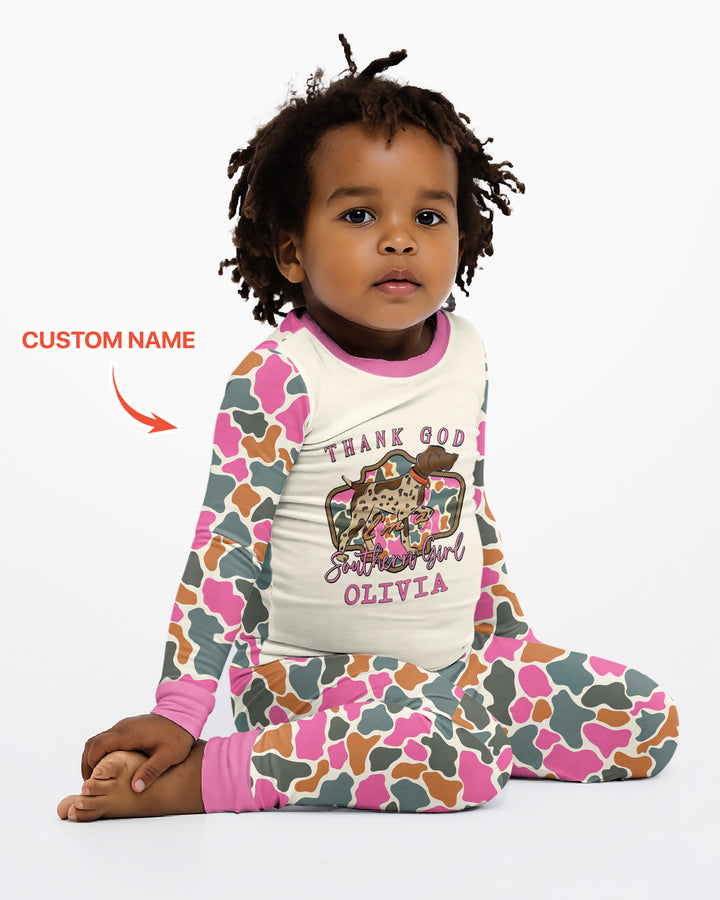 Custom Name Thank God I'm a Southern Bamboo Two Piece Long Sleeve Pajama Set