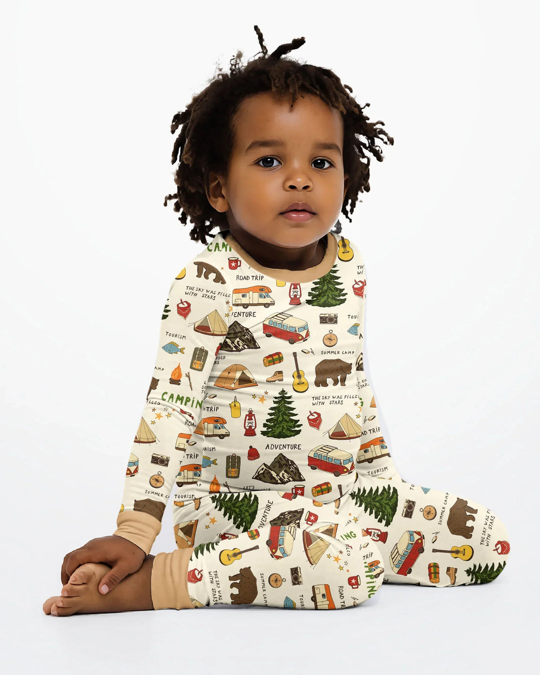 Outdoor Camping Adventure Family Matching Bamboo Two Piece Long Sleeve Pajama Set