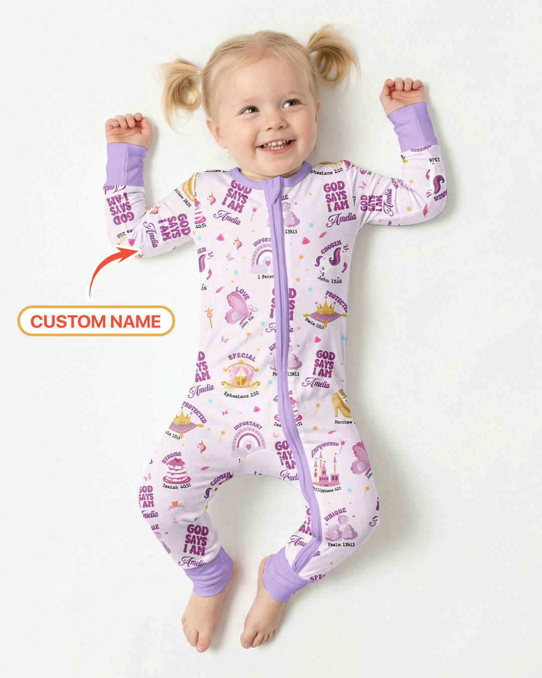 God Says I Am Custom Name - Dreamy Princess Bamboo Convertible Zippy