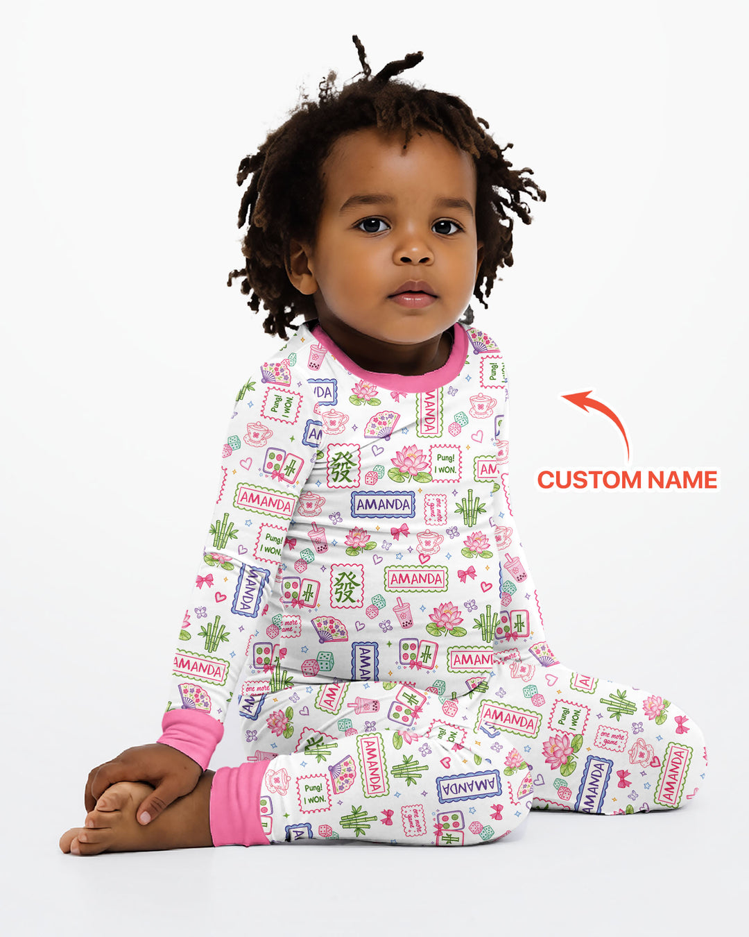 Personalized Preppy Mahjong  Bamboo Two Piece Long Sleeve Pajama Set
