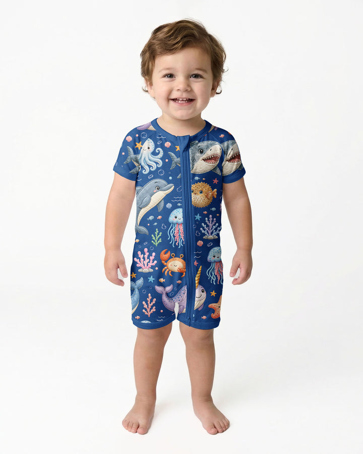 Cute Ocean Animals Bamboo Shorty Zippy