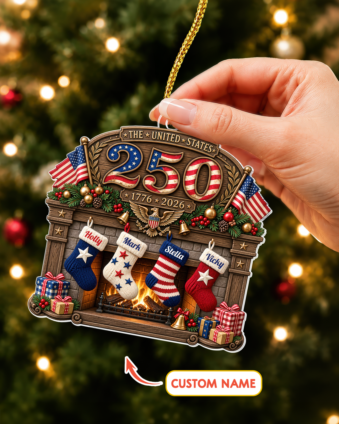 USA 250th Anniversary Fireplace 1-Side Photo Acrylic Ornament