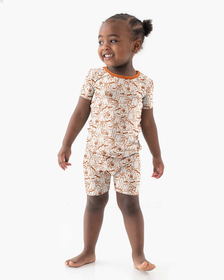 Boo Trick or Treat Ghosts Halloween Bamboo Two Piece Short Sleeve Shorts Pajama Set