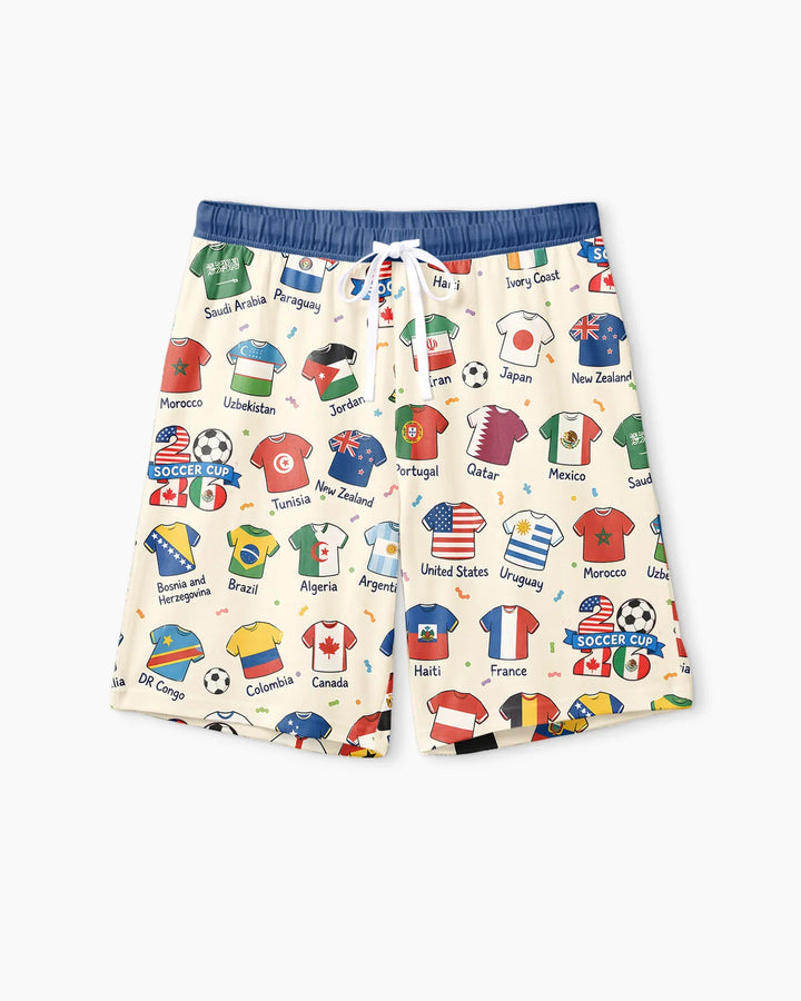 2026 Soccer World Jersey Flag Family Matching Bamboo Men Short Sleeve Short Pajama Set