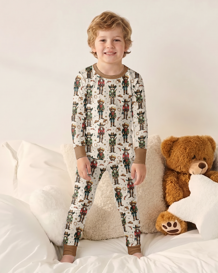 Western Christmas Cowboy Nutcracker Bamboo Two Piece Long Sleeve Pajama Set