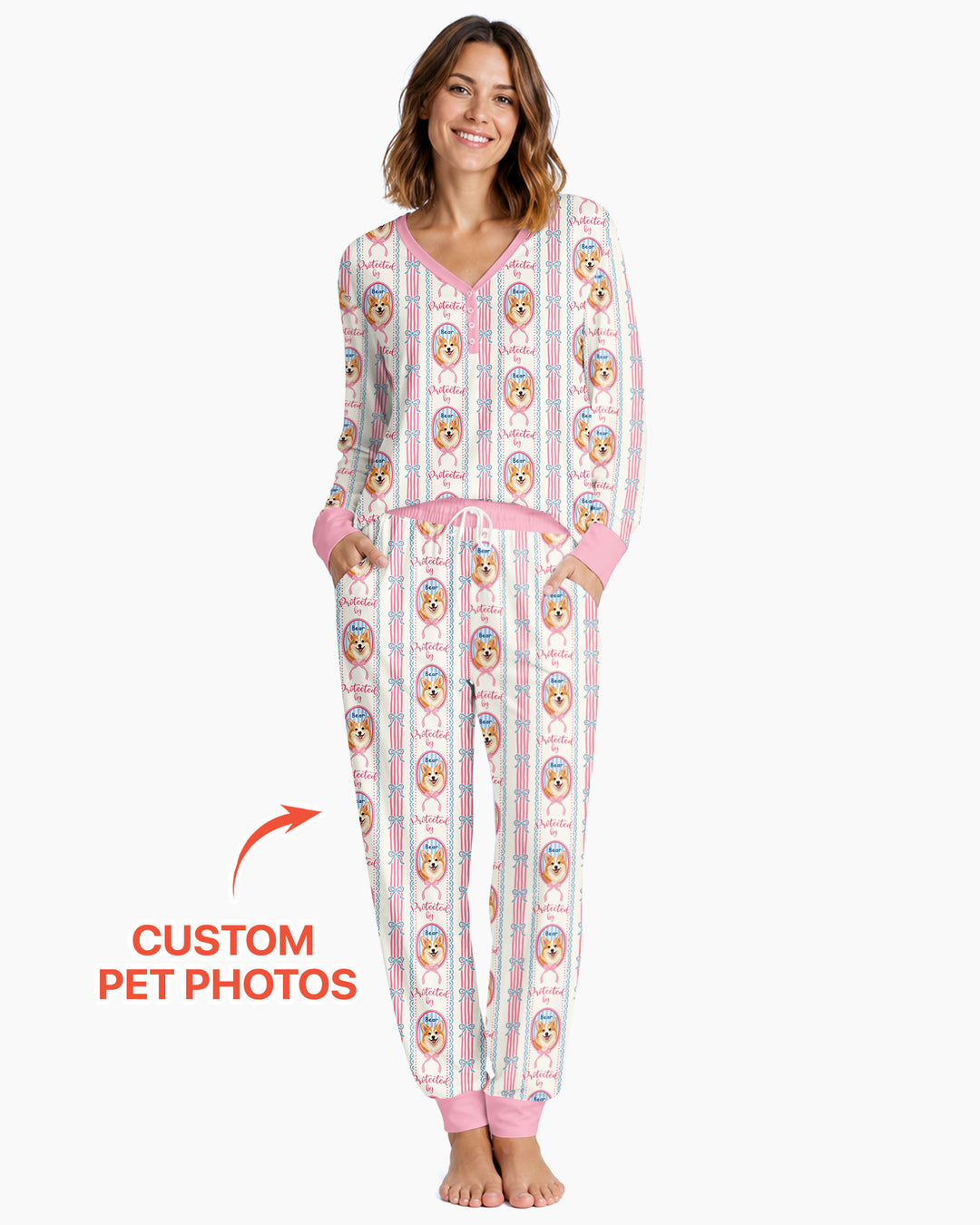 Custom Coquette Pet Photo Little Protector Bamboo Women Pajama Set