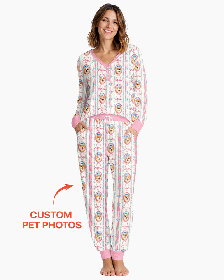 Custom Coquette Pet Photo Little Protector Bamboo Women Pajama Set