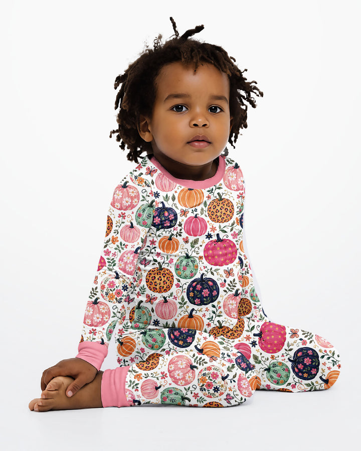 Floral Pumpkin Bamboo Two Piece Long Sleeve Pajama Set