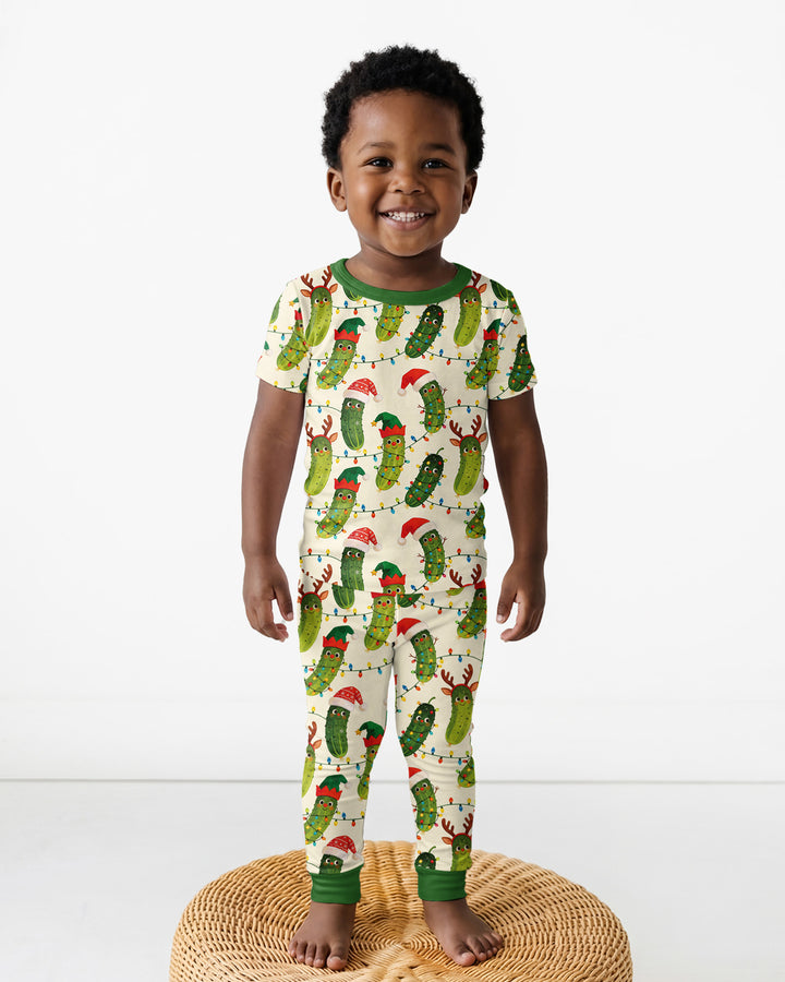 Cheerful Christmas Pickle Bamboo Two Piece Short Sleeve Pajama Set