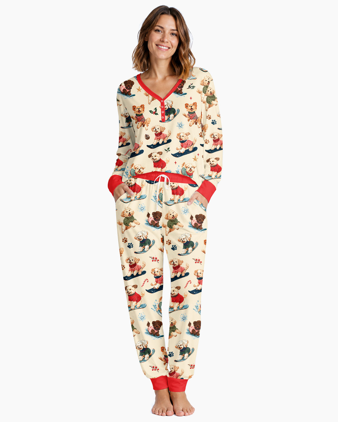 Snowboarding Dogs Bamboo Women Pajama Set