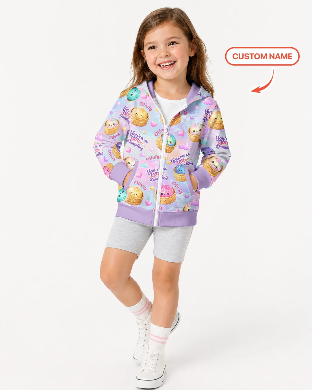 Custom Name You're A Glitter Dumpling Bamboo Zip Hoodie