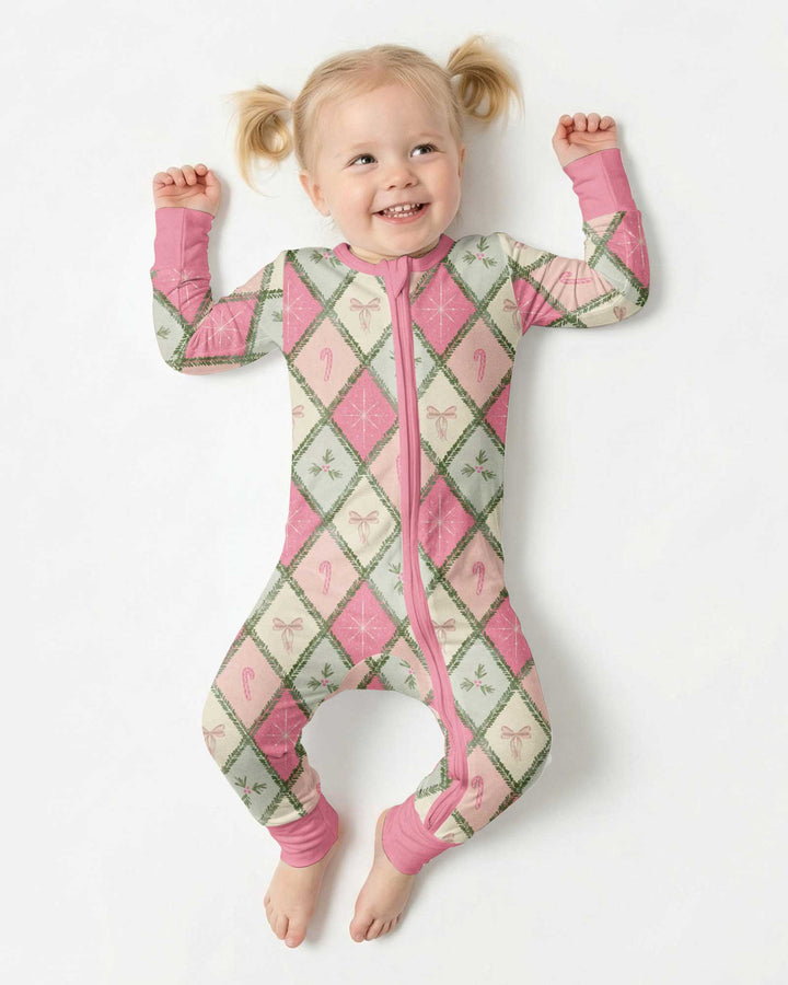 Pink Christmas Patchwork Mommy & Me Matching Bamboo Convertible Zippy