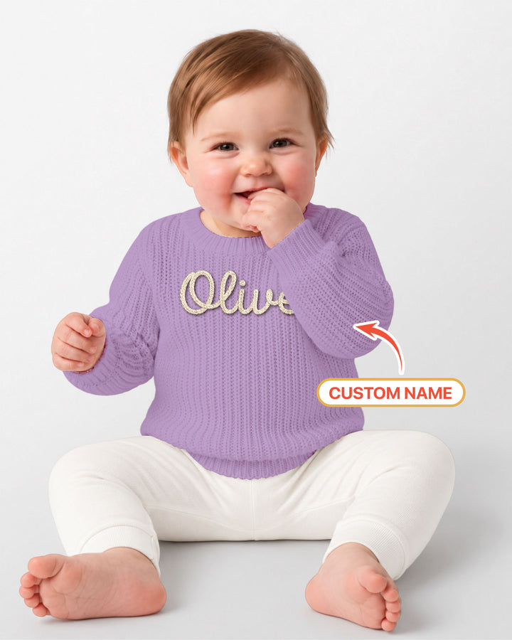 Embroidered Baby Name Bamboo Knit Sweater Bubble