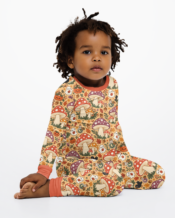 Fall Ghost Mushrooms  Bamboo Two Piece Long Sleeve Pajama Set