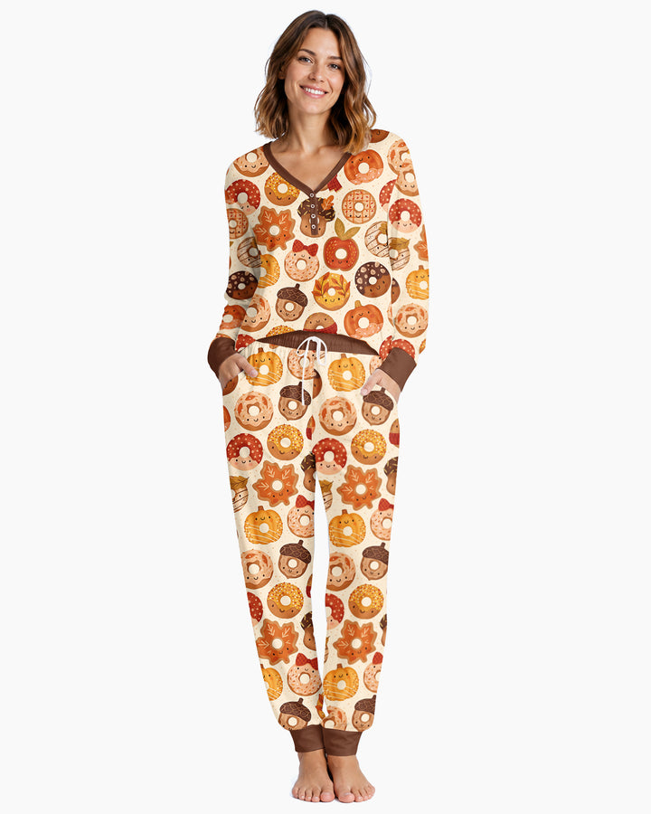 Cute Autumn Donut Bamboo Women Pajama Set