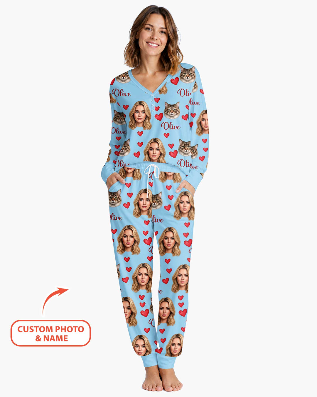 Custom Face Family Matching Bamboo Women Pajama Set