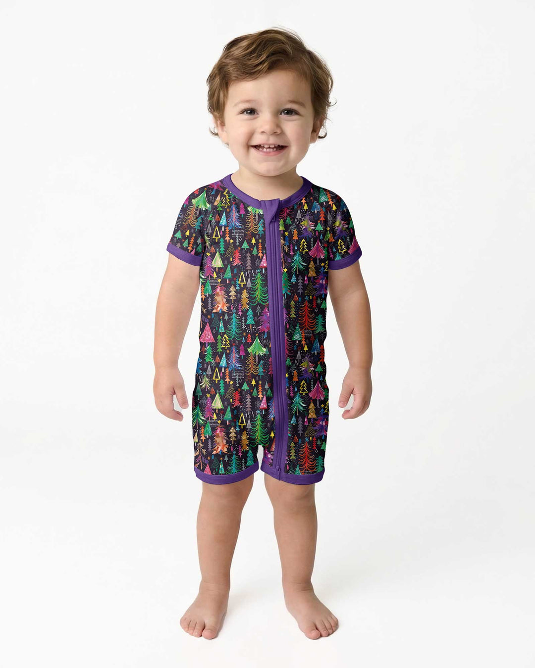 Christmas Holiday Colorful Trees Bamboo Shorty Zippy