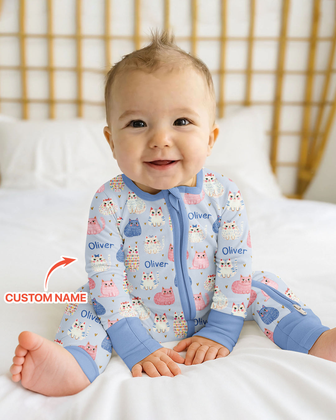 Custom Name Cute Pastel Cat Bamboo Convertible Zippy
