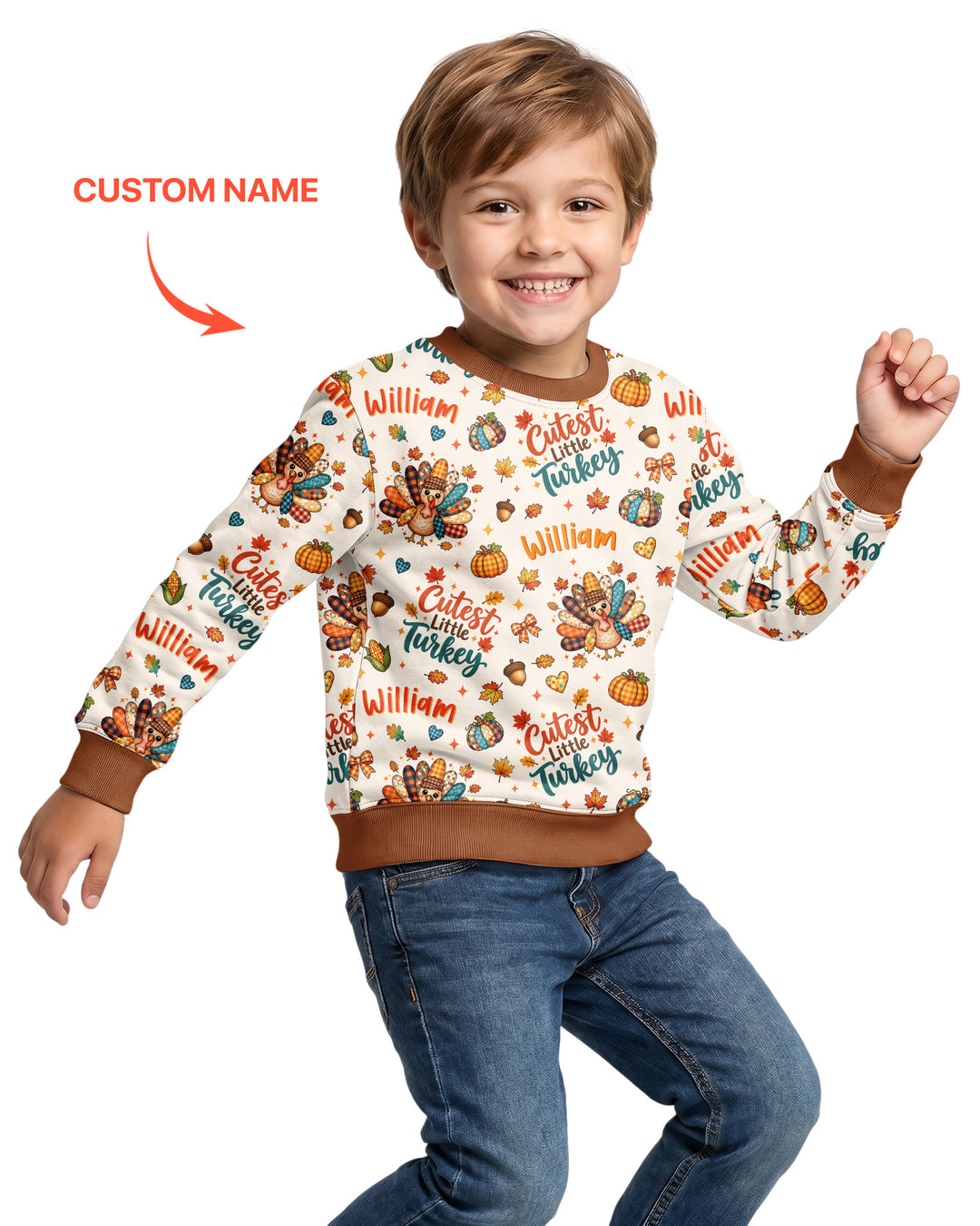 Custom Name Cutest Little Turkey Bamboo Crewneck Sweatshirt