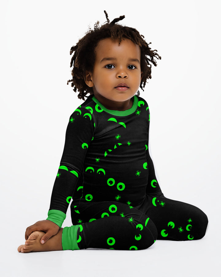 Glow In The Dark Creepy Spiderweb Bamboo Two Piece Long Sleeve Pajama Set