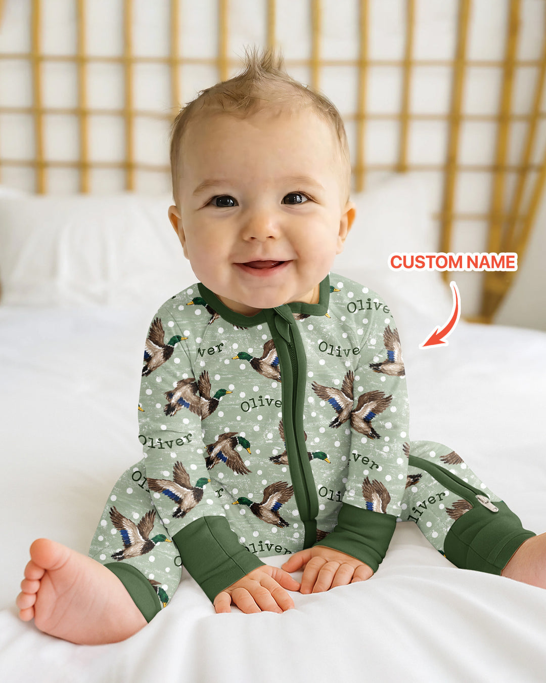 Custom Name Flying Mallard Duck Bamboo Convertible Zippy