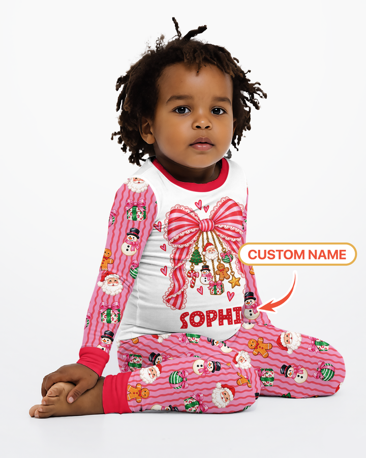 Holly Jolly Custom Name Mommy & Me Matching Bamboo Two Piece Long Sleeve Pajama Set