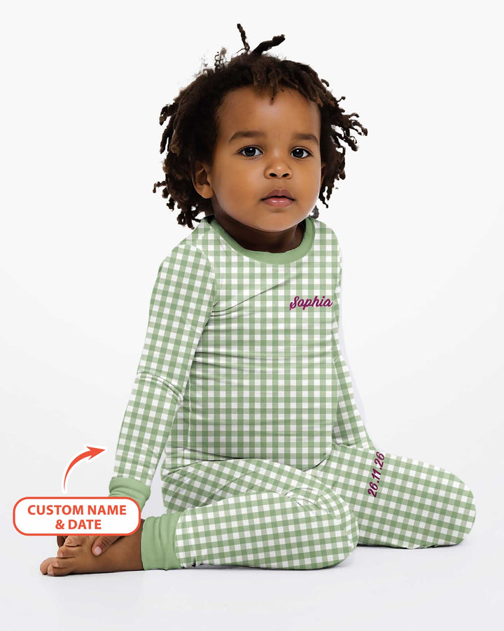 Embroidered Seersucker Bamboo Two Piece Long Sleeve Pajama Set