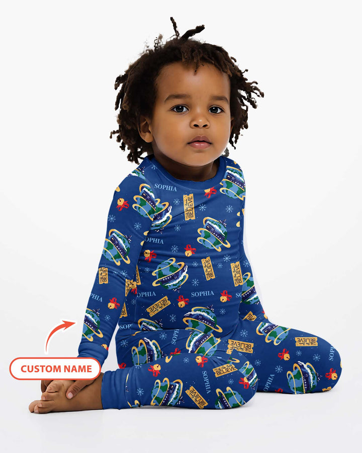 Custom Name Christmas Express Train Bamboo Two Piece Long Sleeve Pajama Set