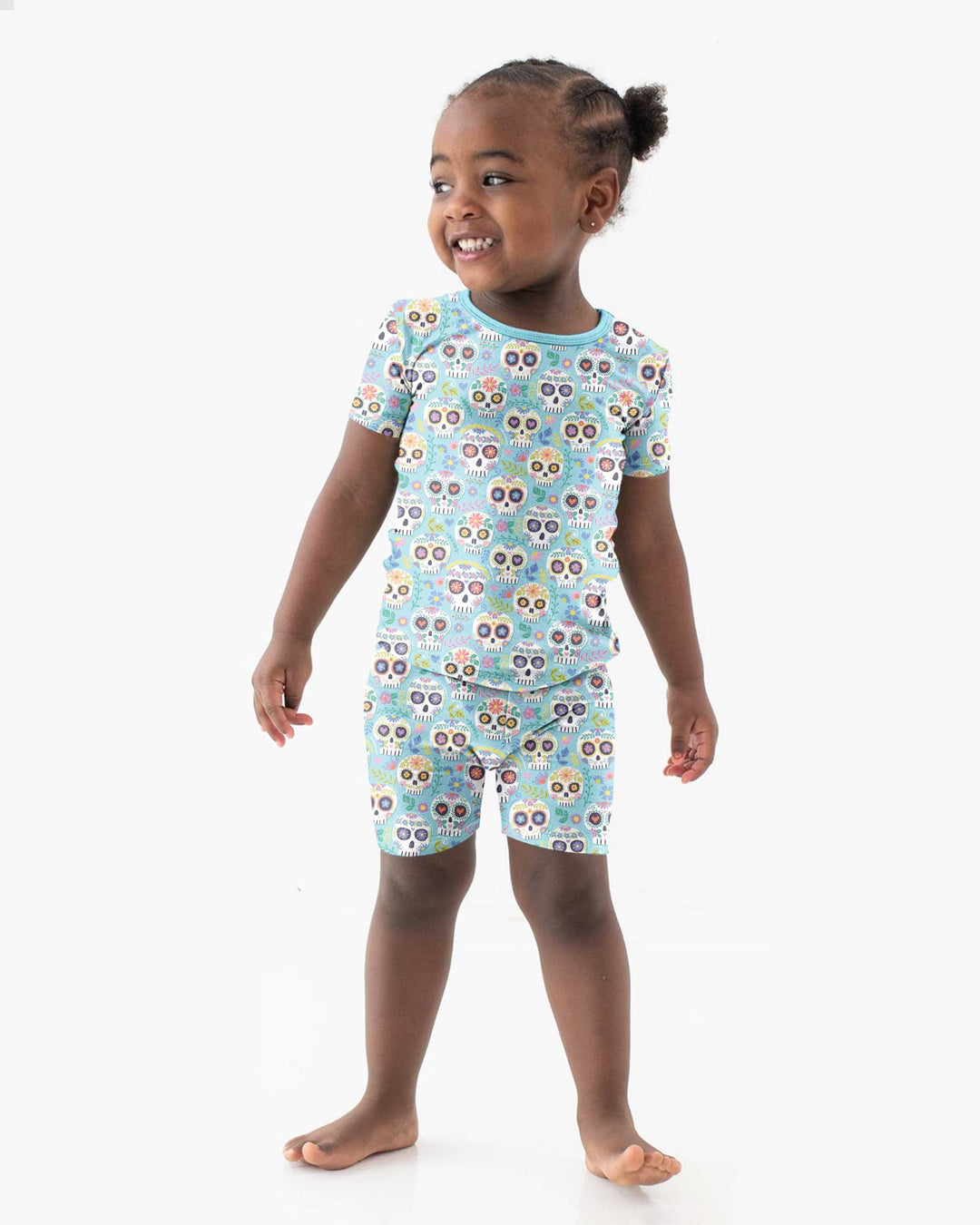 Floral Skull Bamboo Two Piece Short Sleeve Shorts Pajama Set