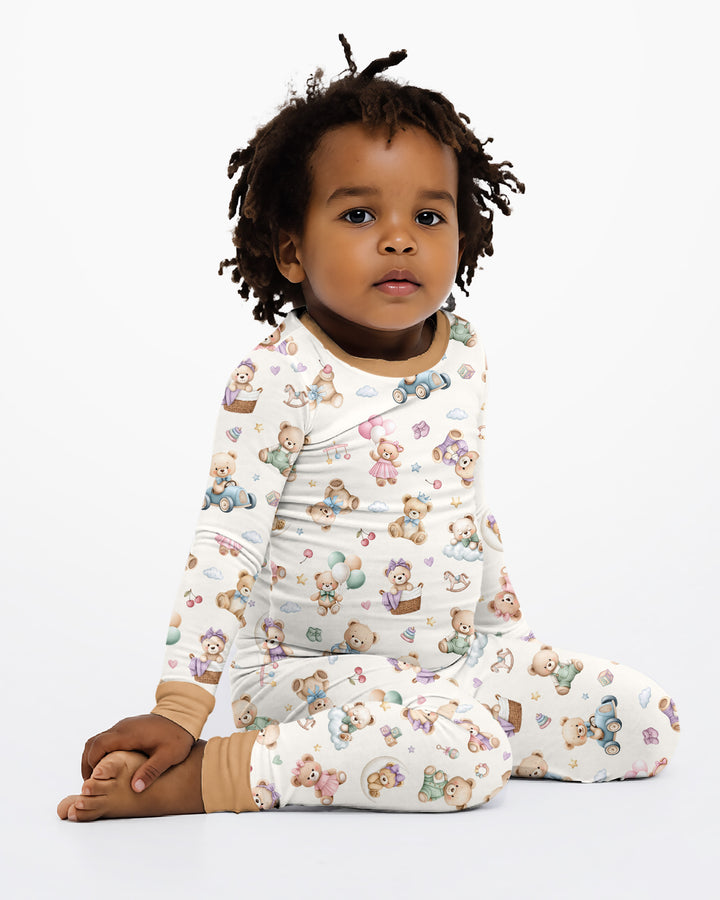 Kawaii Teddy Bamboo Two Piece Long Sleeve Pajama Set