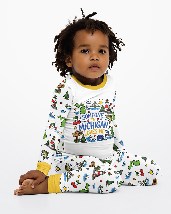 Someone in Michigan Loves Me Bamboo Two Piece Long Sleeve Pajama Set