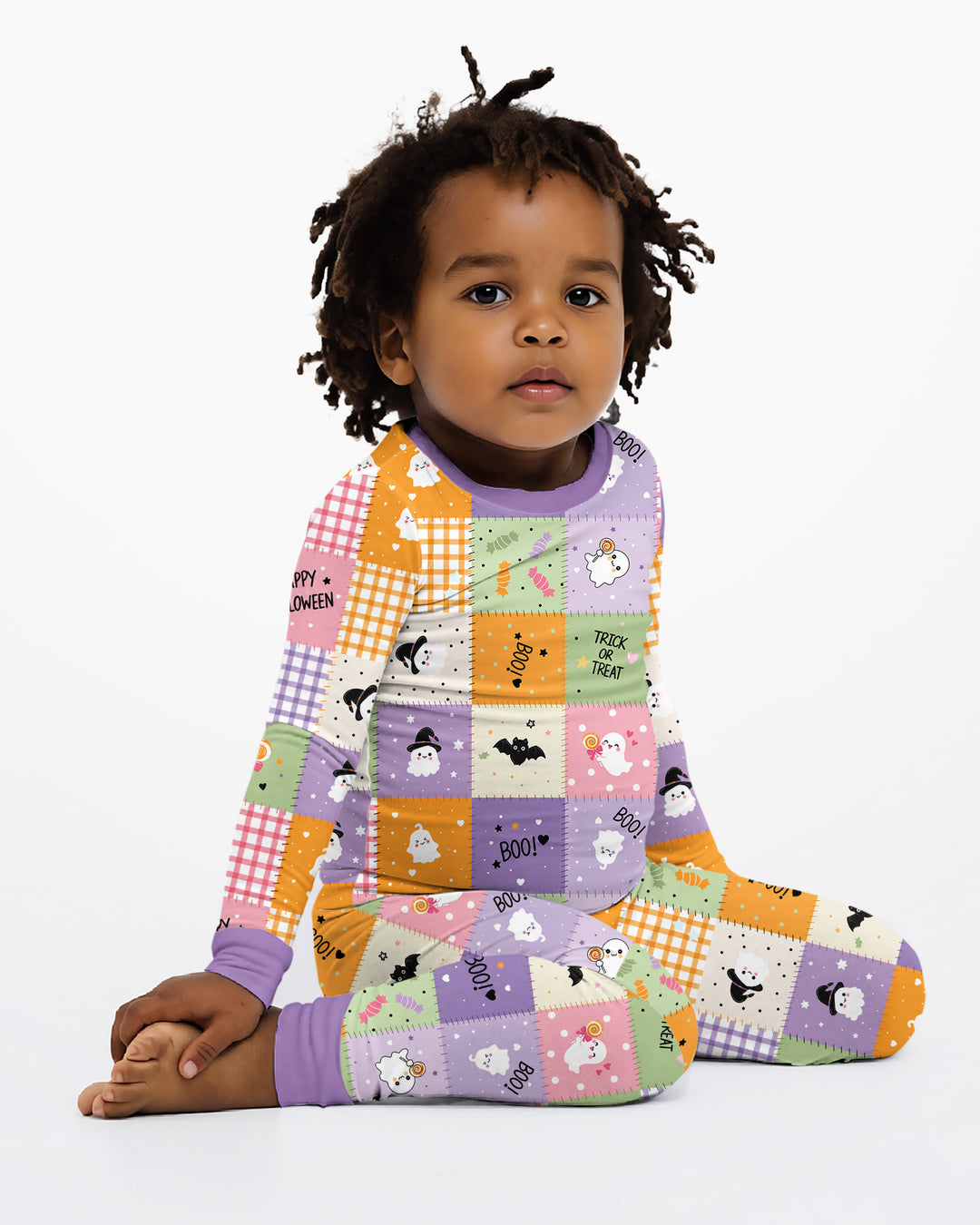 Cute Halloween Patchwork Bamboo Two Piece Long Sleeve Pajama Set