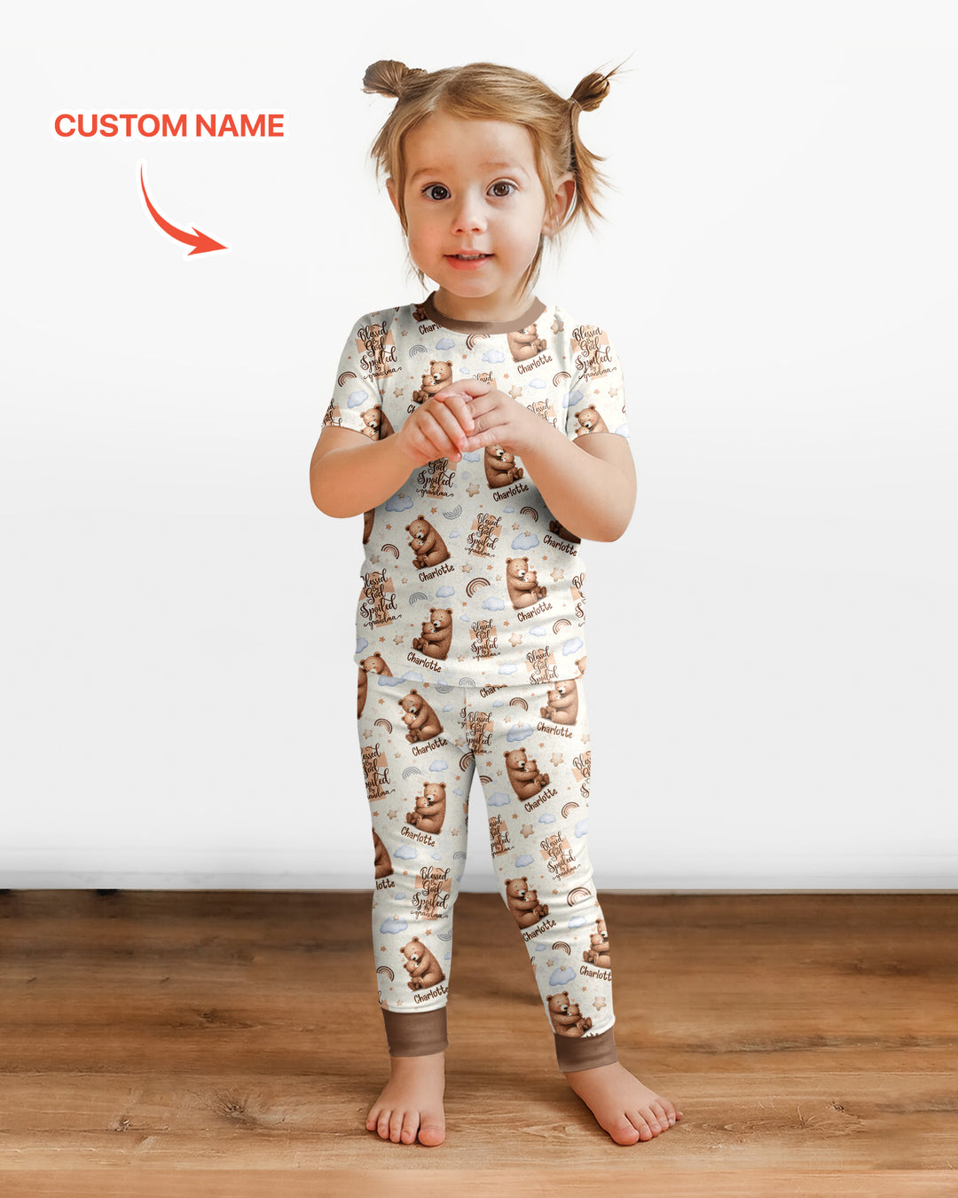 Custom Name Blessed By God Spoiled By Grandma Bamboo Two Piece Short Sleeve Pajama Set
