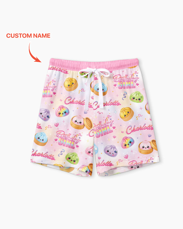 Birthday Girl Glitter Dumpling Bamboo Women Short Sleeve Short Pajama Set