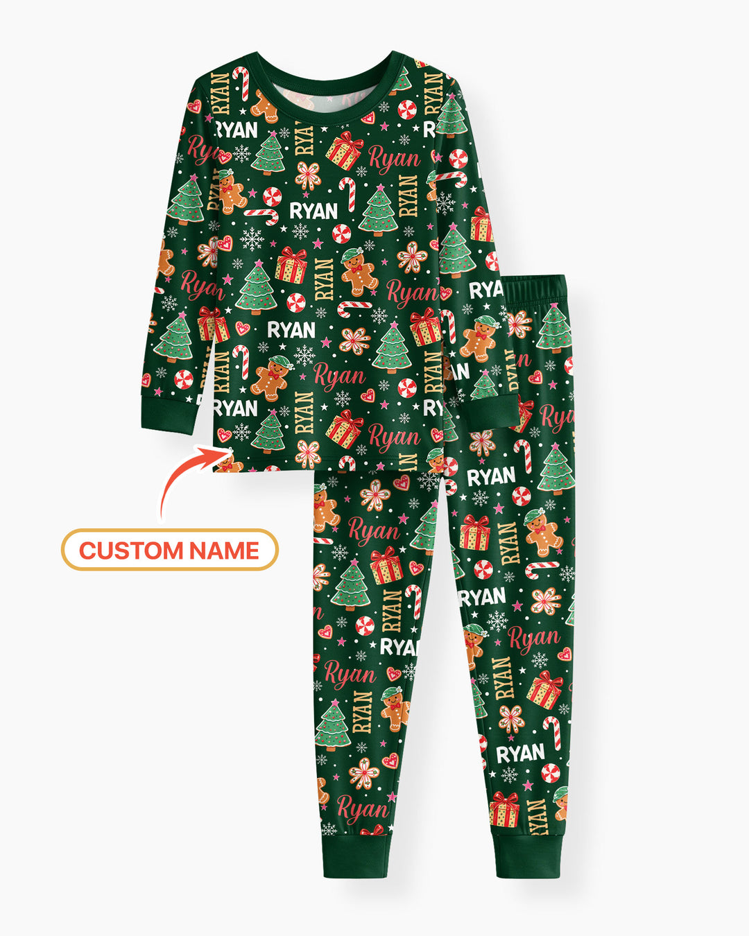 Custom Name Christmas Crew Family Matching Bamboo Two Piece Long Sleeve Pajama Set