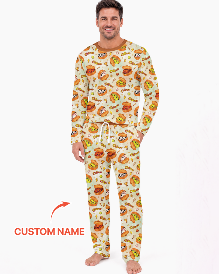 Custom Name Sports Dumpling Bamboo Men's Pajama Set