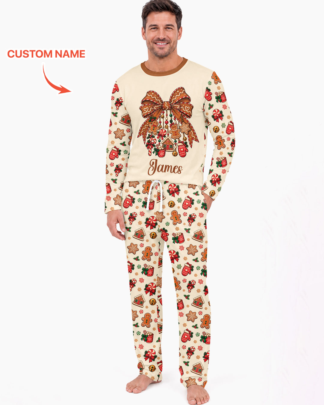 Custom Name Gingerbread The Bow Bamboo Men's Pajama Set