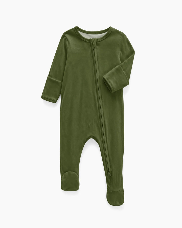 Solid Color Bamboo Zippered Footie Romper