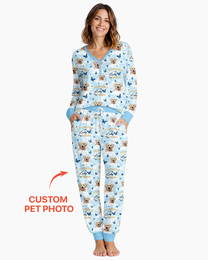 Custom Pet Photo Protected By Heaven Family Bamboo Women Pajama Set