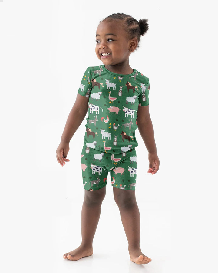 Green Farm Animals Bamboo Two Piece Short Sleeve Shorts Pajama Set