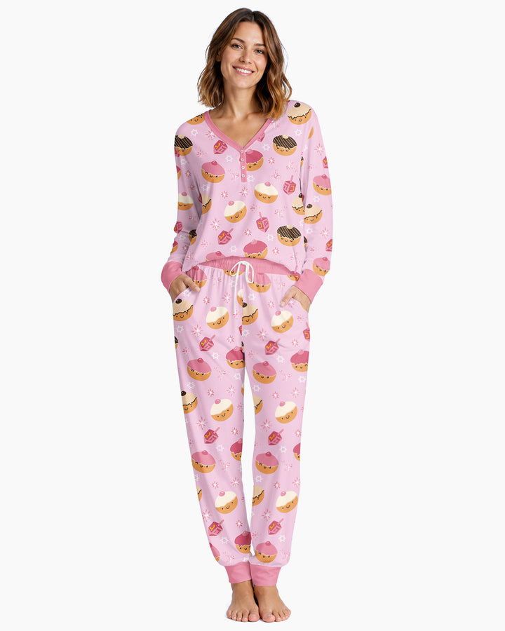 Hanukkah Donut Family Matching Bamboo Women Pajama Set