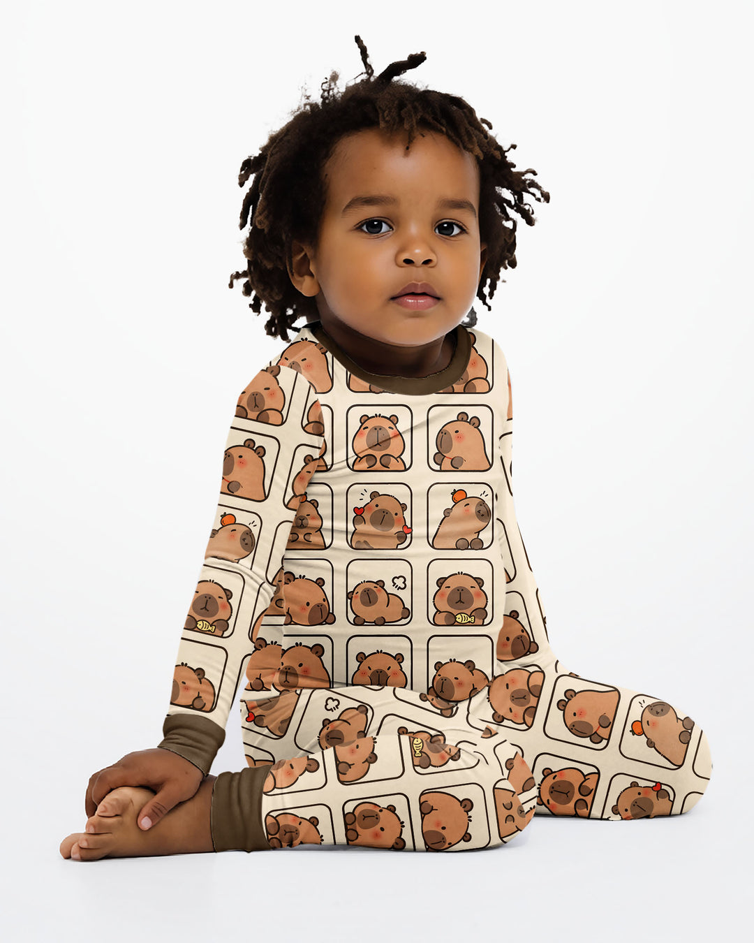 Cute Capy Faces Bamboo Two Piece Long Sleeve Pajama Set