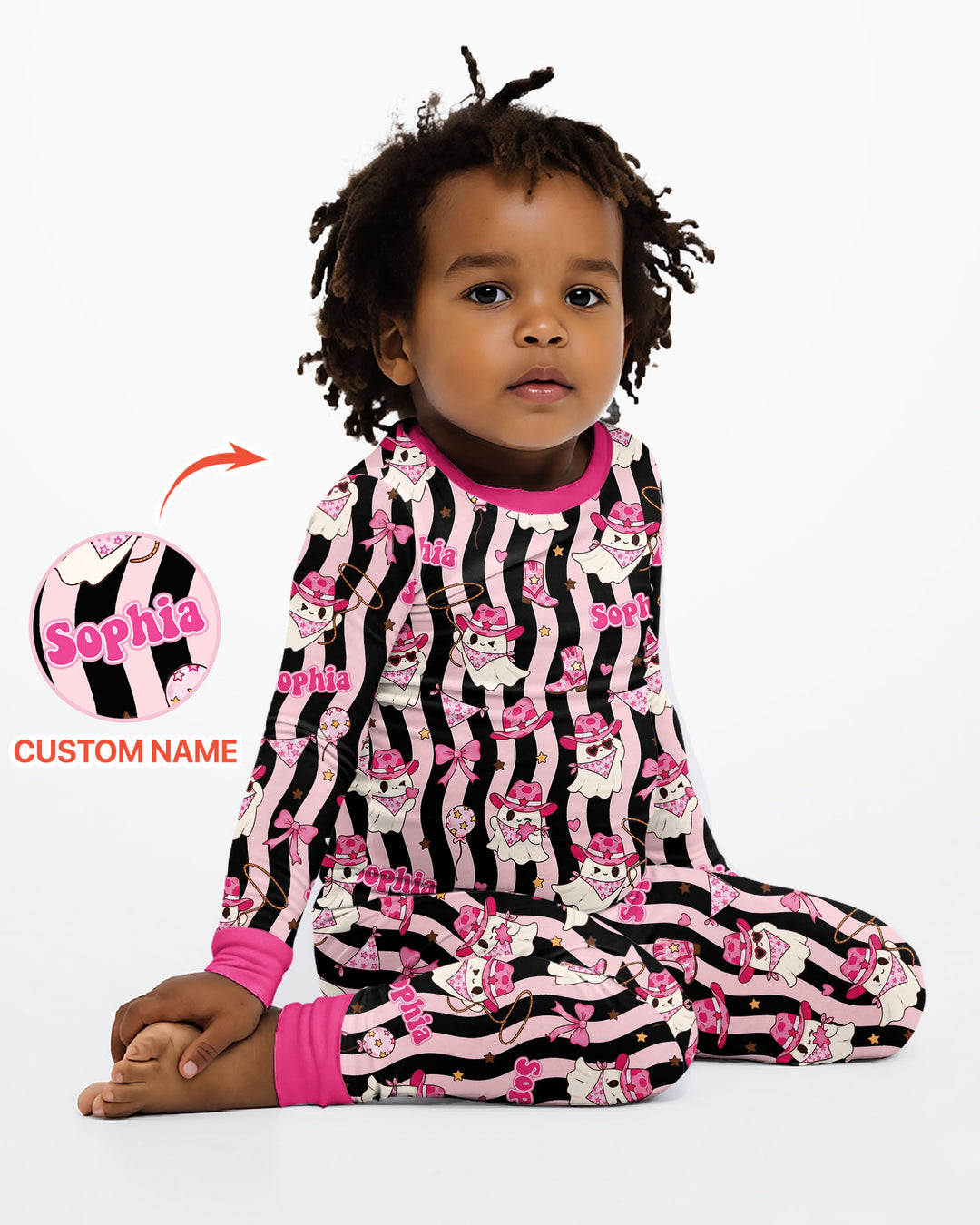 Pink Cowgirl Ghost Halloween Bamboo Two Piece Long Sleeve Pajama Set