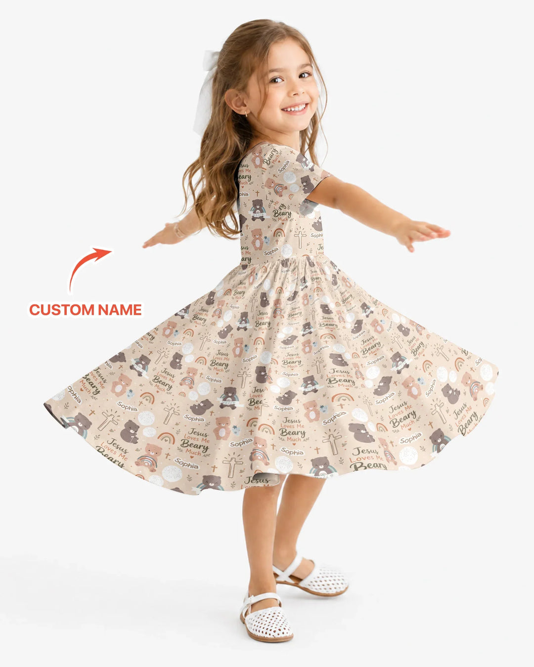 Custom Name Jesus Loves Me Beary Much Bamboo Twirl Dress