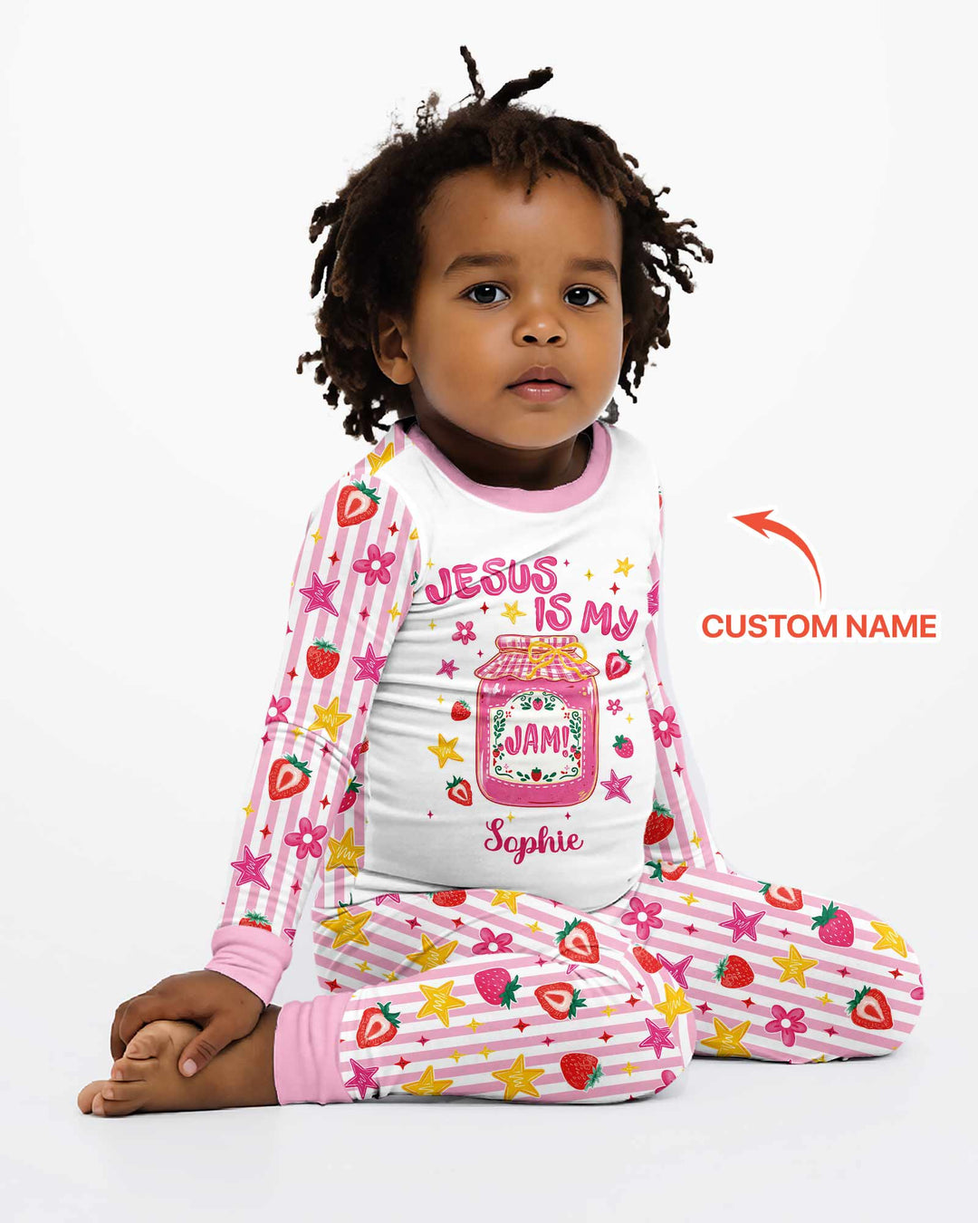 Custom Name Jesus is My Strawberry Jam Bamboo Two Piece Long Sleeve Pajama Set
