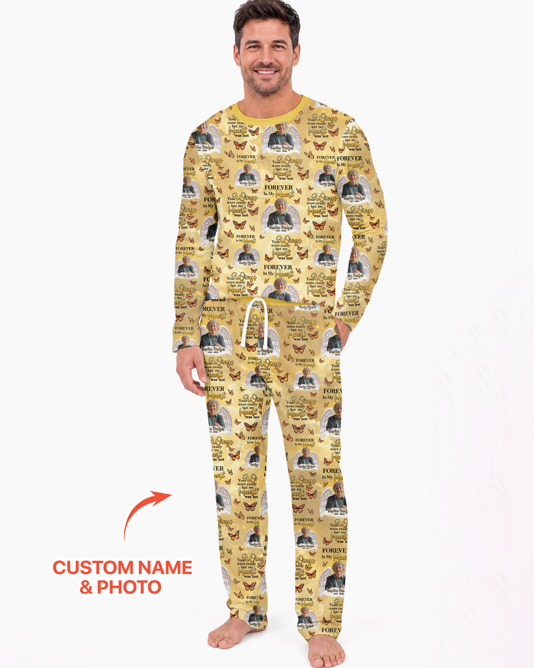 Custom Photo Forever In My Heart Family Matching Bamboo Men Pajama Set
