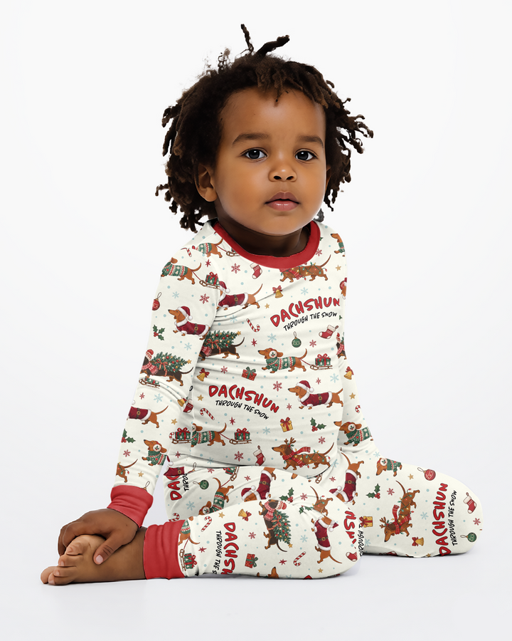Dachshund Through The Snow Bamboo Two Piece Long Sleeve Pajama Set